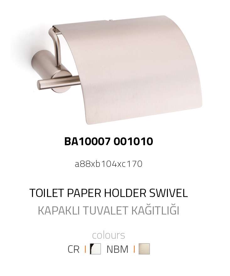System BA10007 001010 NBM Nikel Saten Mat Pro-Tech Kapaklı Tuvalet Kağıtlığı