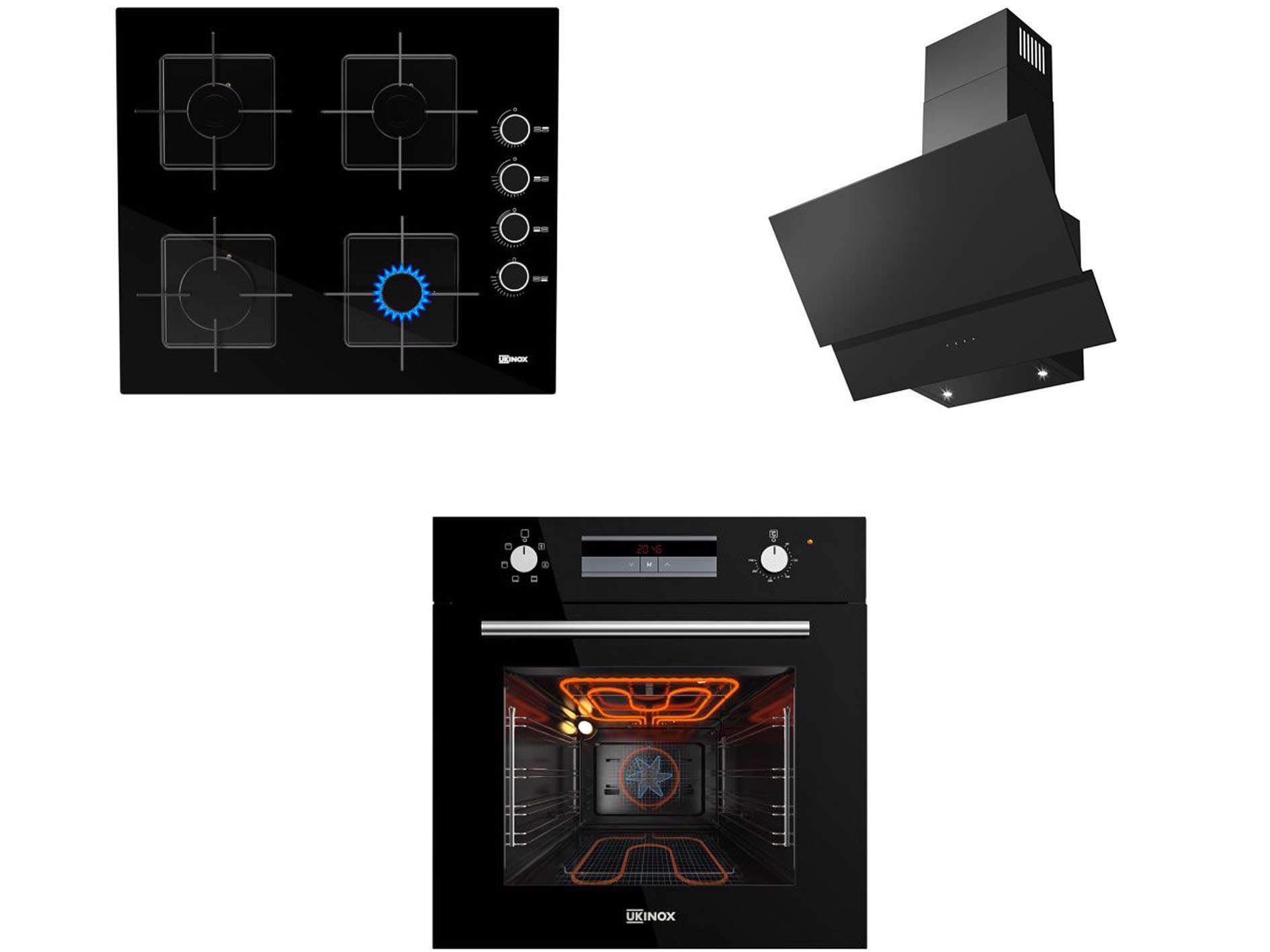 Ukinox Siyah Ankastre Set - Smart 7800B Fırın / Ares 60 X Ocak / Aztec 60CM Davlumbaz
